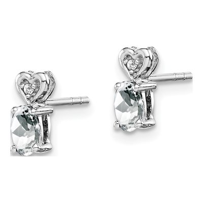 Sterling Silver Oval White Topaz & Diamond Stud Earrings – view 3