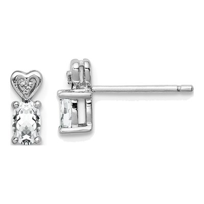 Sterling Silver Oval White Topaz & Diamond Stud Earrings