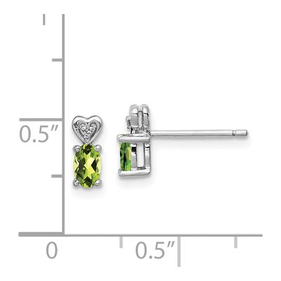 Sterling Silver Oval Peridot & Diamond Heart Stud Earrings – view 5
