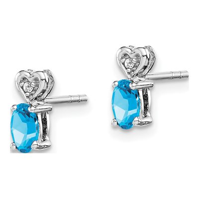 Sterling Silver Oval Swiss Blue Topaz & Diamond Stud Earrings – view 2