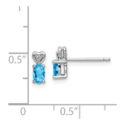 Sterling Silver Oval Swiss Blue Topaz & Diamond Stud Earrings – view 4