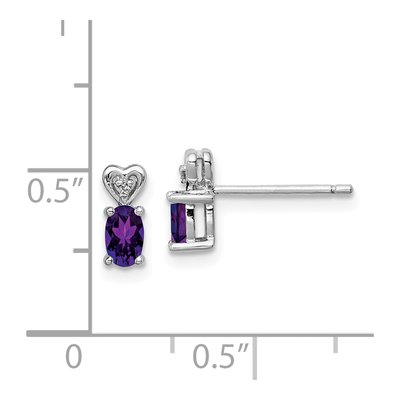 Sterling Silver Oval Amethyst & Diamond Girls' Heart Stud Earrings – view 5