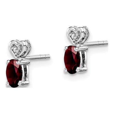 Sterling Silver Oval Garnet & Diamond Girls' Heart Stud Earrings – view 3