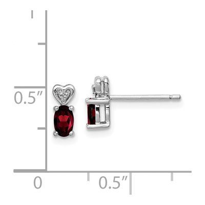 Sterling Silver Oval Garnet & Diamond Girls' Heart Stud Earrings – view 5