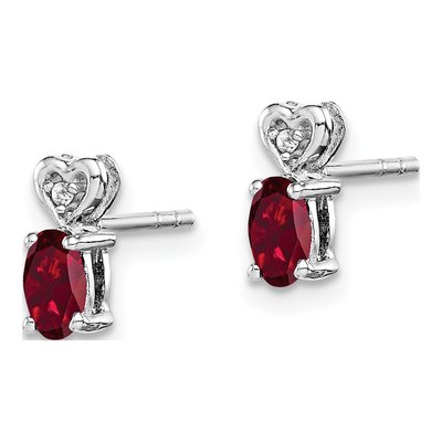 Sterling Silver Oval Lab-Created Ruby & Diamond Heart Stud Earrings – view 3