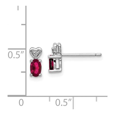 Sterling Silver Oval Lab-Created Ruby & Diamond Heart Stud Earrings – view 5