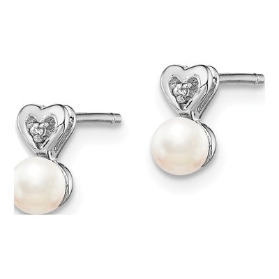 Sterling Silver Round Freshwater Cultured Pearl & Diamond Stud Earrings – view 2