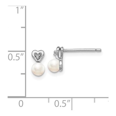 Sterling Silver Round Freshwater Cultured Pearl & Diamond Stud Earrings – view 4