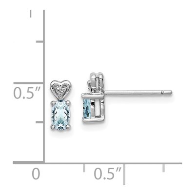 Sterling Silver Oval Aquamarine & Diamond Heart Stud Earrings – view 5
