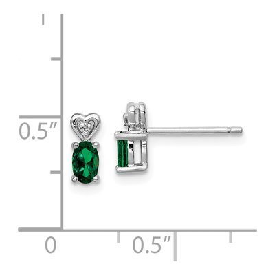 Sterling Silver Oval Lab-Created Emerald & Diamond Girls' Heart Stud Earrings – view 5