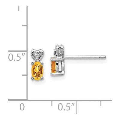 Sterling Silver Oval Citrine & Diamond Heart Stud Earrings – view 5