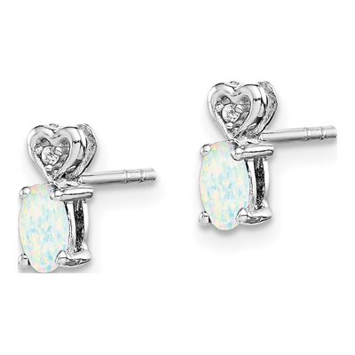 Sterling Silver Oval Lab-Created Opal & Diamond Heart Stud Earrings – view 3