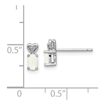 Sterling Silver Oval Lab-Created Opal & Diamond Heart Stud Earrings – view 5
