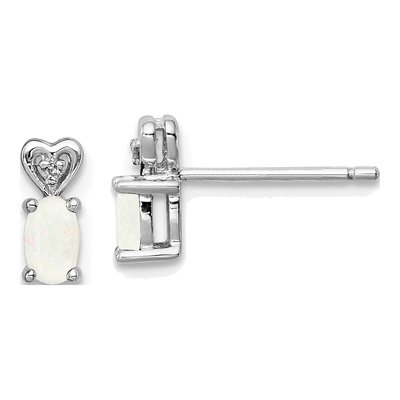 Sterling Silver Oval Lab-Created Opal & Diamond Heart Stud Earrings