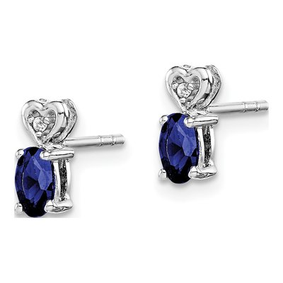 Sterling Silver Oval Lab-Created Sapphire & Diamond Heart Stud Earrings – view 3