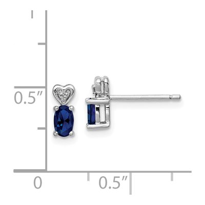 Sterling Silver Oval Lab-Created Sapphire & Diamond Heart Stud Earrings – view 5