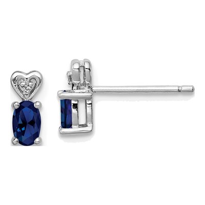 Sterling Silver Oval Lab-Created Sapphire & Diamond Heart Stud Earrings