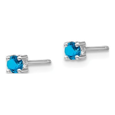 Sterling Silver 3mm Round Swiss Blue Topaz Stud Earrings – view 3