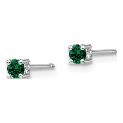 Sterling Silver 3mm Round Lab-Created Emerald Stud Earrings – view 3