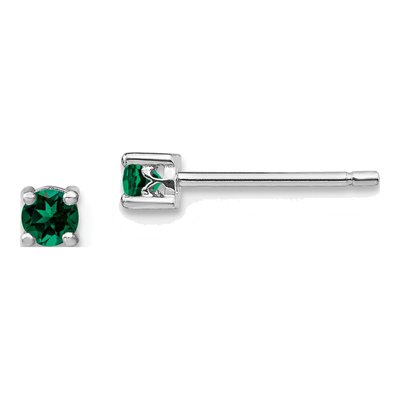 Sterling Silver 3mm Round Lab-Created Emerald Stud Earrings