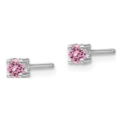Sterling Silver Lab-Created Pink Sapphire October Birthstone Stud Earrings – view 3