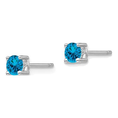 Sterling Silver 4mm Round Swiss Blue Topaz Stud Earrings – view 3