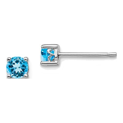Sterling Silver 4mm Round Swiss Blue Topaz Stud Earrings
