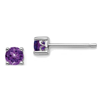 Sterling Silver 4mm Round Amethyst Stud Earrings