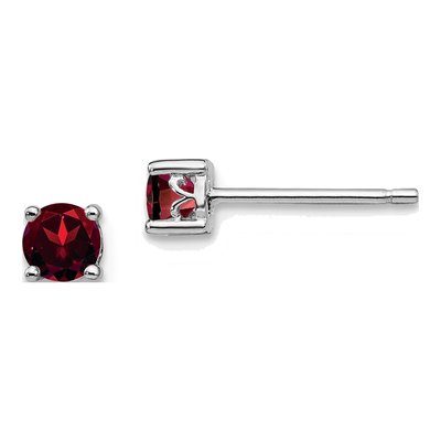 Sterling Silver 4mm Round Garnet Stud Earrings