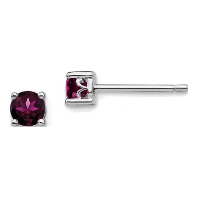 Sterling Silver 4mm Round Rhodolite Garnet Stud Earrings