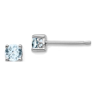 Sterling Silver 4mm Round Aquamarine Stud Earrings