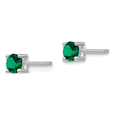 Sterling Silver 4mm Round Lab-Created Emerald Stud Earrings – view 3