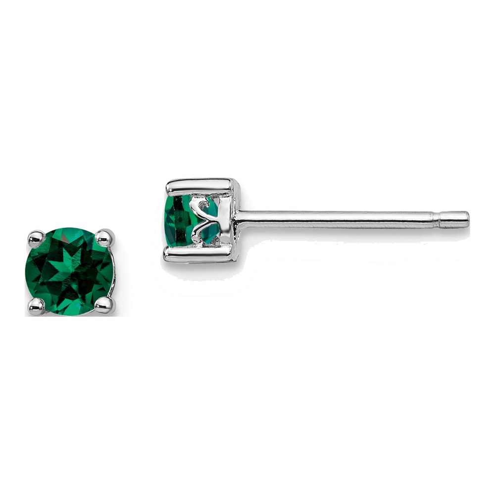 Sterling Silver 4mm Round Lab-Created Emerald Stud Earrings