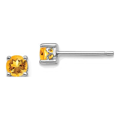 Sterling Silver 4mm Round Citrine Stud Earrings