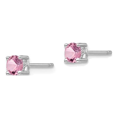 Sterling Silver Lab-Created Pink Sapphire October Birthstone Stud Earrings – view 3