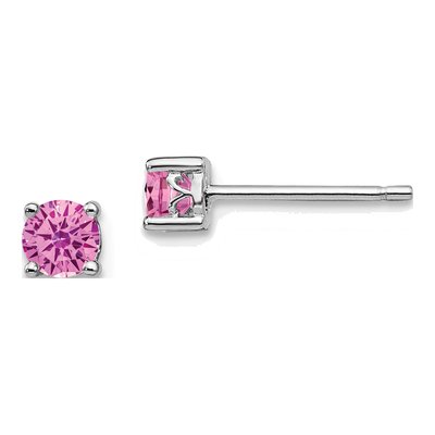 Sterling Silver Lab-Created Pink Sapphire October Birthstone Stud Earrings