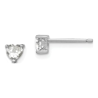 Sterling Silver 4mm White Topaz Heart Stud Earrings