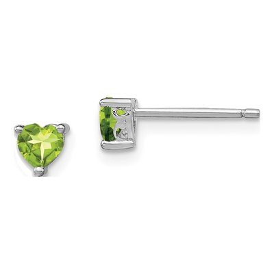 Sterling Silver 4mm Peridot Heart Stud Earrings