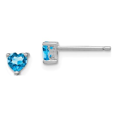 Sterling Silver 4mm Swiss Blue Topaz Heart Stud Earrings