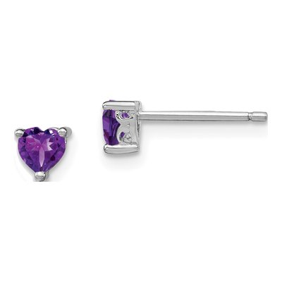 Sterling Silver 4mm Amethyst Heart Stud Earrings