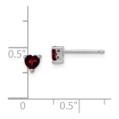 Sterling Silver 4mm Garnet Heart Stud Earrings – view 5