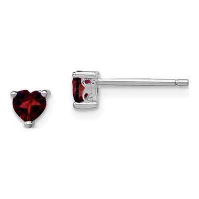 Sterling Silver 4mm Garnet Heart Stud Earrings