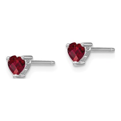 Sterling Silver 4mm Lab-Created Ruby Heart Stud Earrings – view 3
