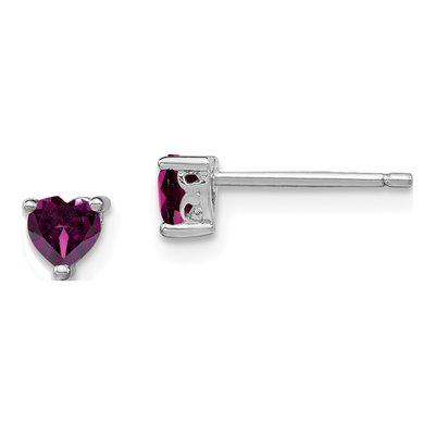 Sterling Silver 4mm Rhodolite Garnet Heart Stud Earrings