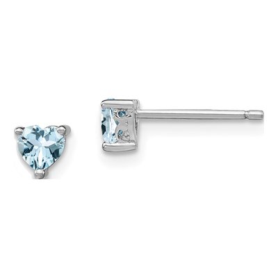 Sterling Silver 4mm Aquamarine Heart Stud Earrings