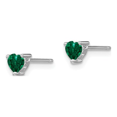 Sterling Silver 4mm Lab-Created Emerald Heart Stud Earrings – view 3