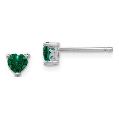 Sterling Silver 4mm Lab-Created Emerald Heart Stud Earrings