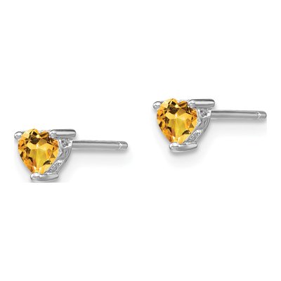 Sterling Silver 4mm Citrine Heart Stud Earrings – view 3