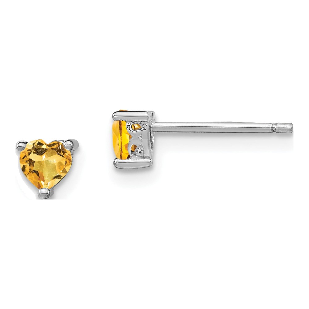 Sterling Silver 4mm Citrine Heart Stud Earrings