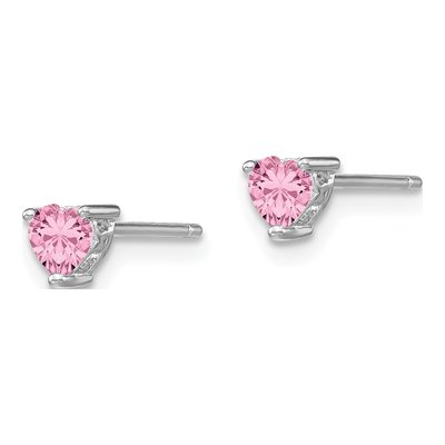 Sterling Silver Lab-Created Pink Sapphire Heart Stud Earrings – view 3